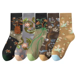French Artistic Retro High - Quality Women's Mid Tube Socks - 5 Pairs Pack - One Size (5 Pairs Mixed Color)