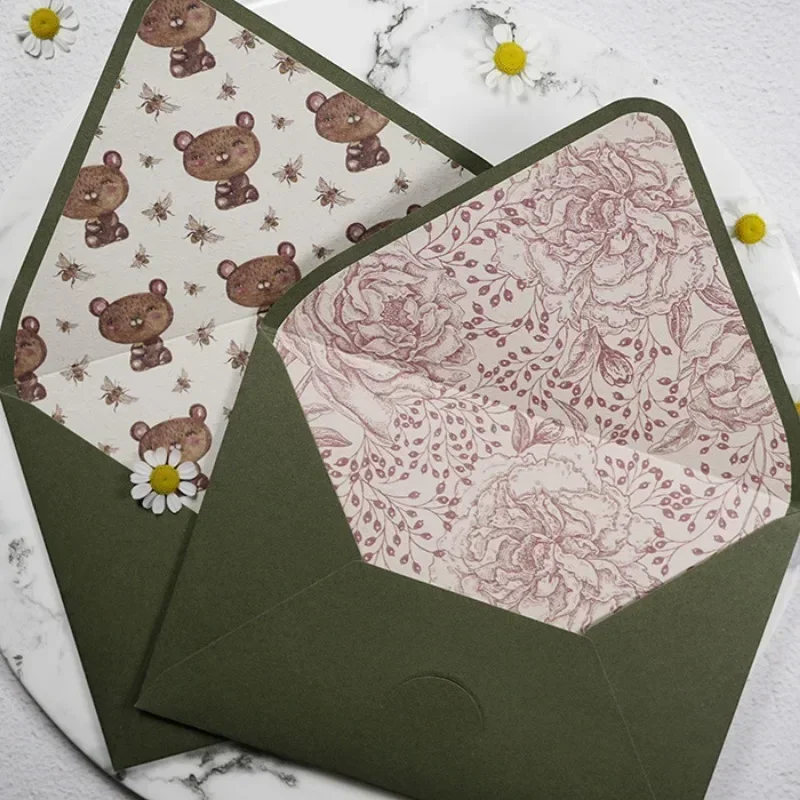 Green Series Vintage Envelopes Wedding Invitations Printing Lining Envelopes Invitation Stationary Paper