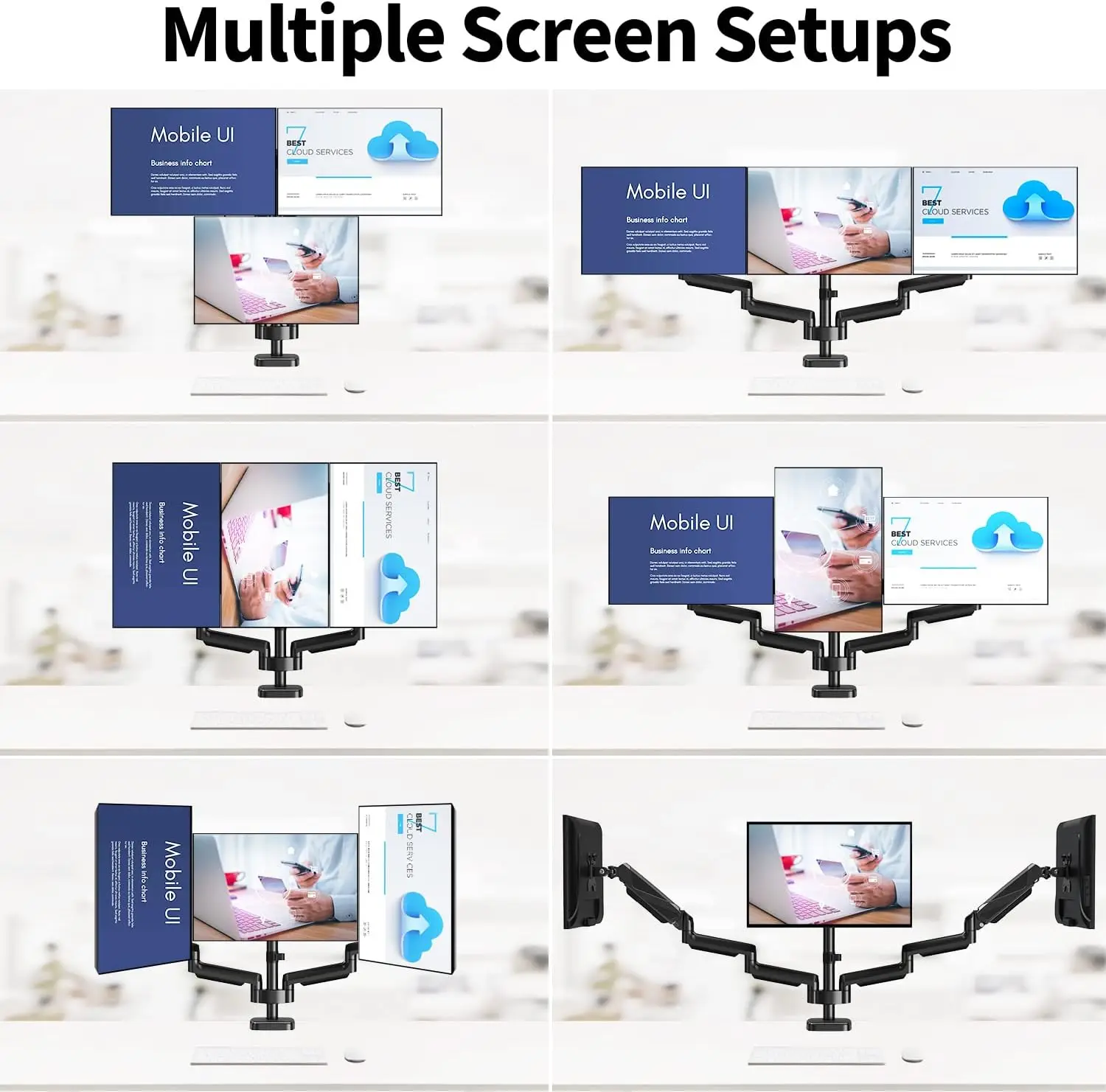 Triple Monitor Mount, Three Monitor Desk Mount for Max 27 inch Computer Screens, Triple Monitors Stand with Gas Spring, Monitors