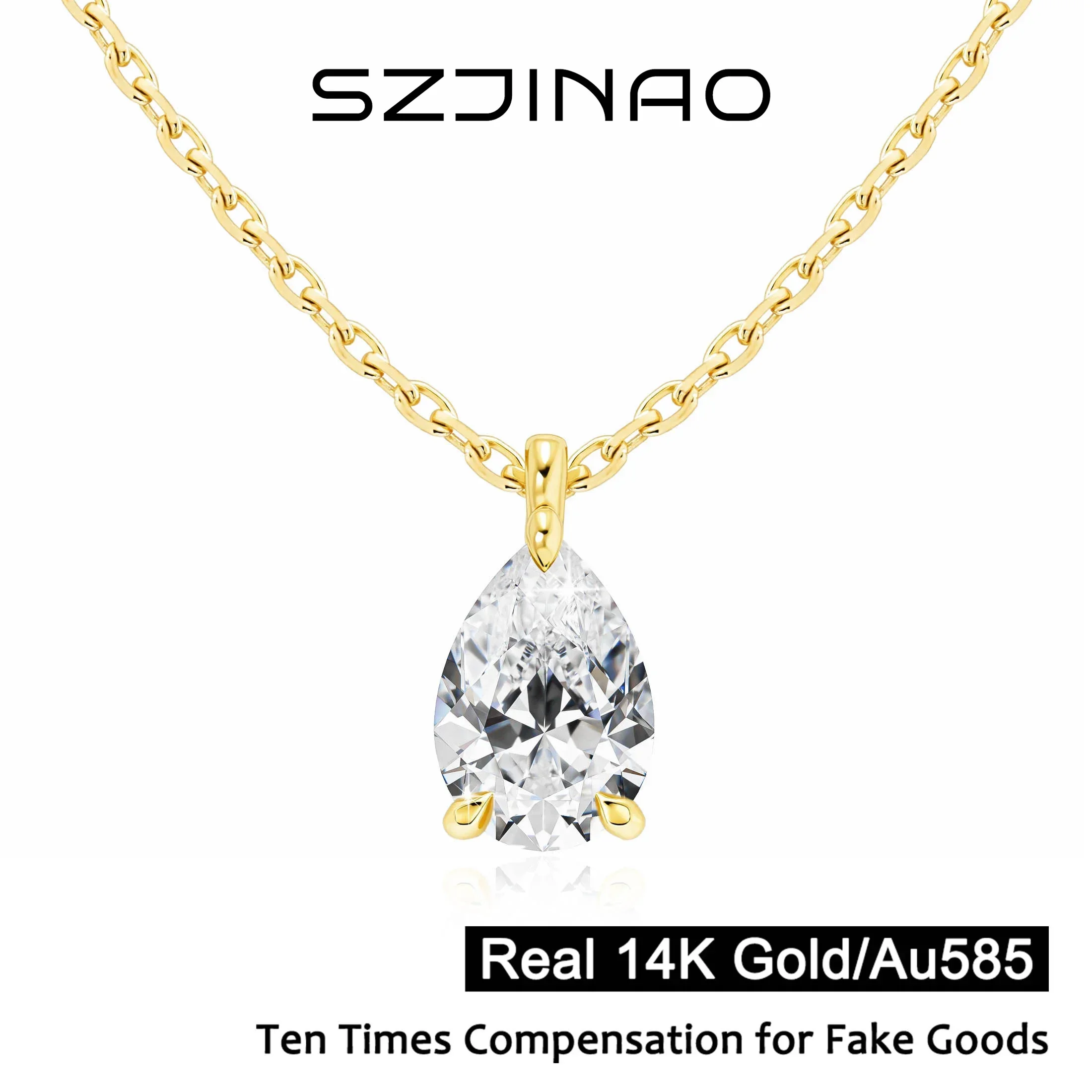 14K Gold Pear-Cut Moissanite Pendant Necklace product image