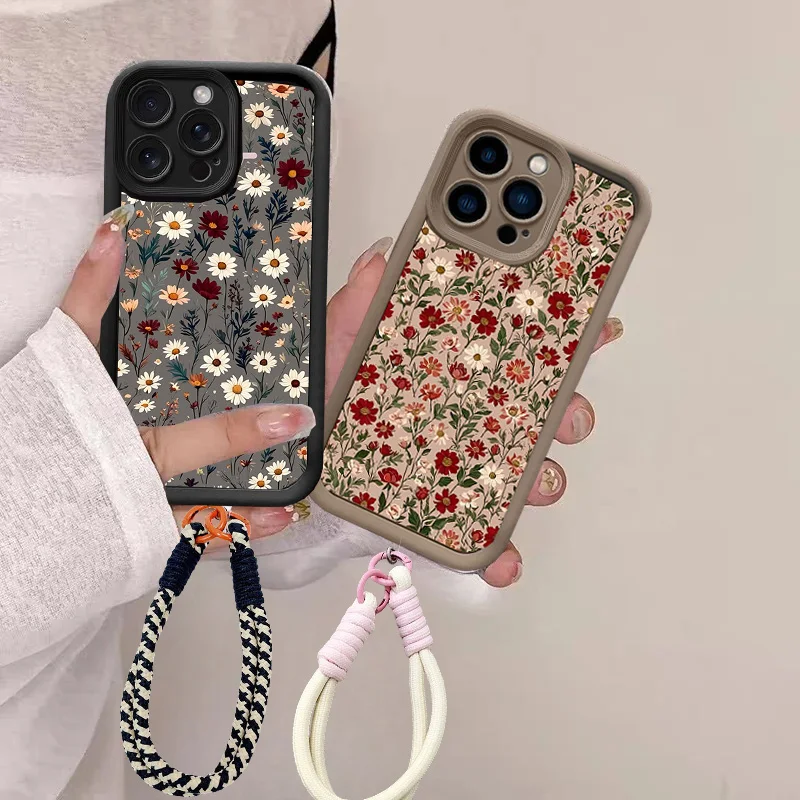 Daisy Flower Rope Lanyard Strap Phone Case with Cover
