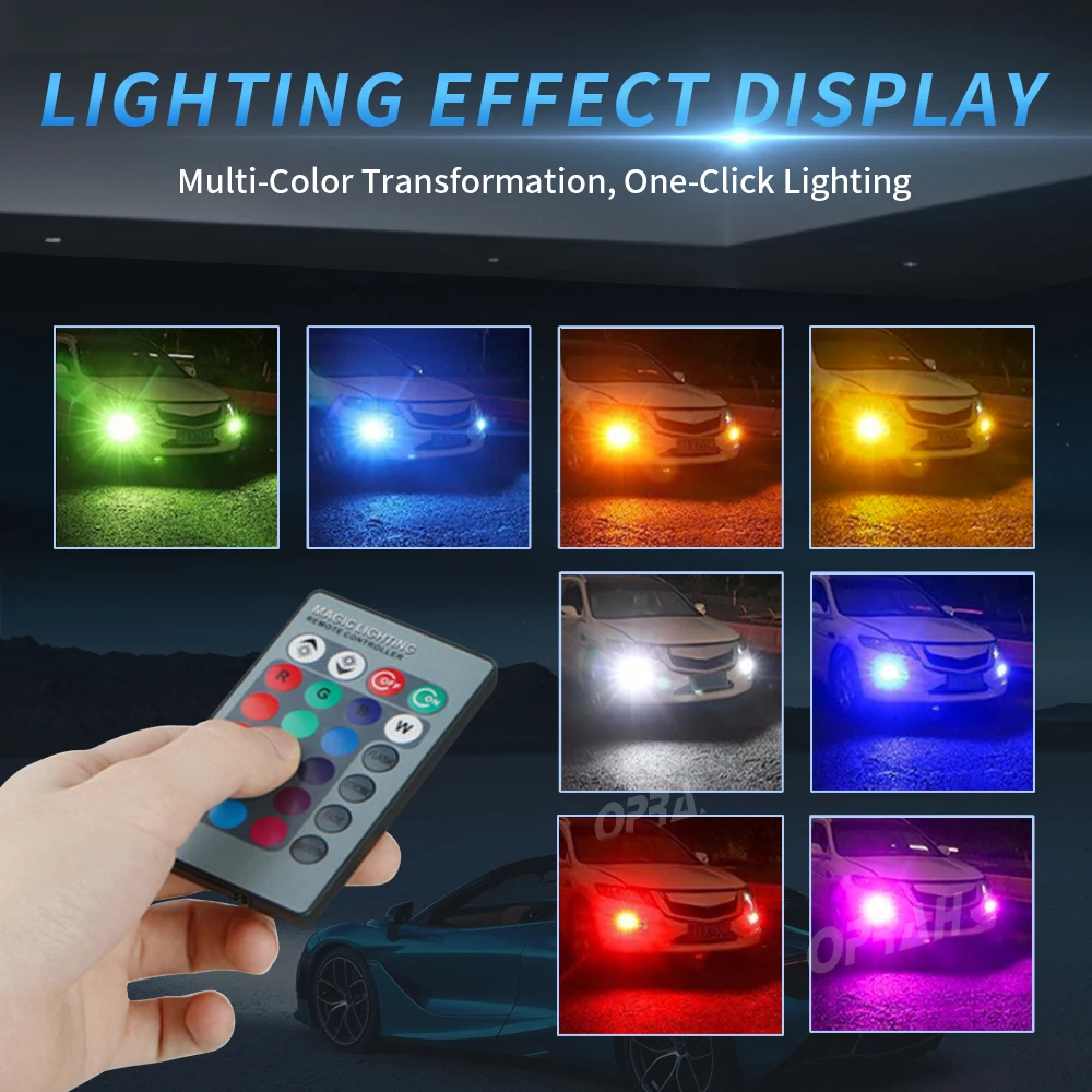 Pair Of 9006/HB4 RGB Color Changing LED Fog Light Bulbs - 12V With Remote Control