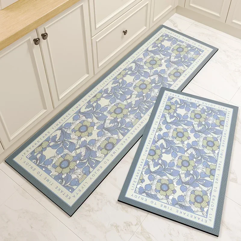 Carpet for Kitchen Floor Mat Pvc Leather Waterproof Non-slip Long Rug Oil-proof Foot Mats Pink Flower Home Decoration Rugs 3
