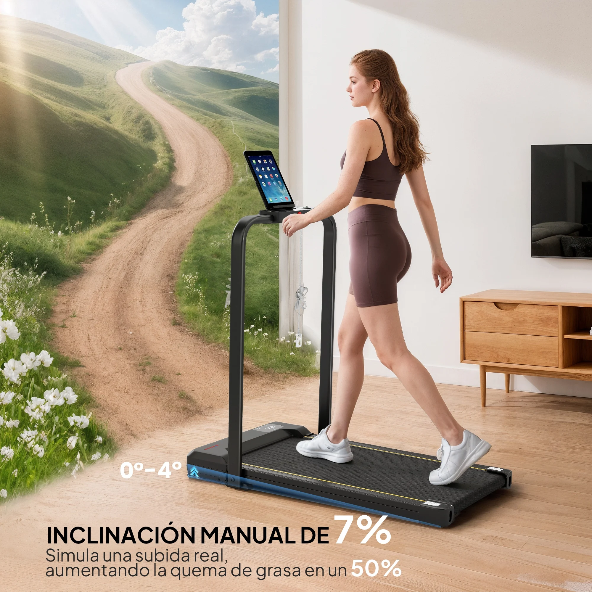 Tapis roulant pieghevole Sportnow 7% inclinato, tapis roulant elettrico da passeggio per la casa 2 in 1 sotto la scrivania con 2,0 CV, 6 - immagine 4