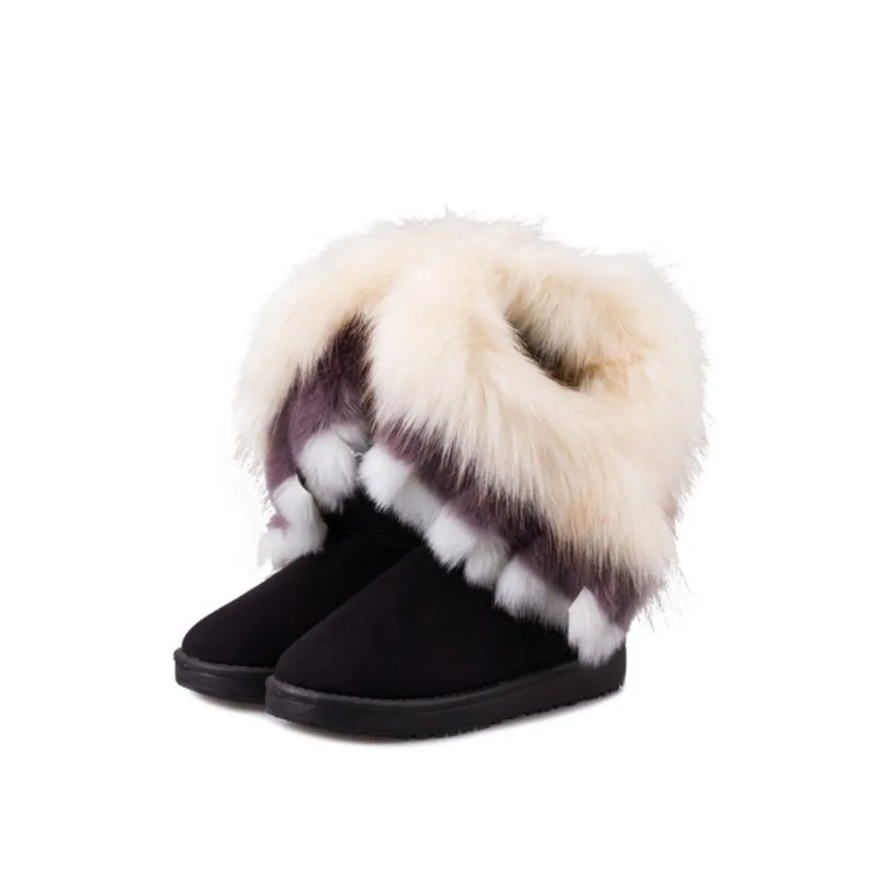 Shoes for Women Fur Boots Winter Warm Ankle Boots for Women Snow Shoes Round Toe Slip on Female Flock Snow Boot Ladies Shoes