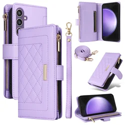 Crossbody Leather Zipper Wallet Bag with Card Slots and Lanyard Strap - Samsung Galaxy A53 (Light Purple)