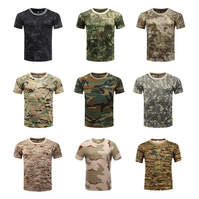 Uomo Mimetico T-Shirt Manica Corta Militare Pesca Caccia - Foto 8