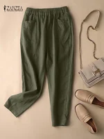 ZANZEA Summer Trousers Women Vintage Cotton Pants Elastic Waist Solid Harem Pant Casual Loose Pantalon Oversize Turnip Palazzo - Image 2