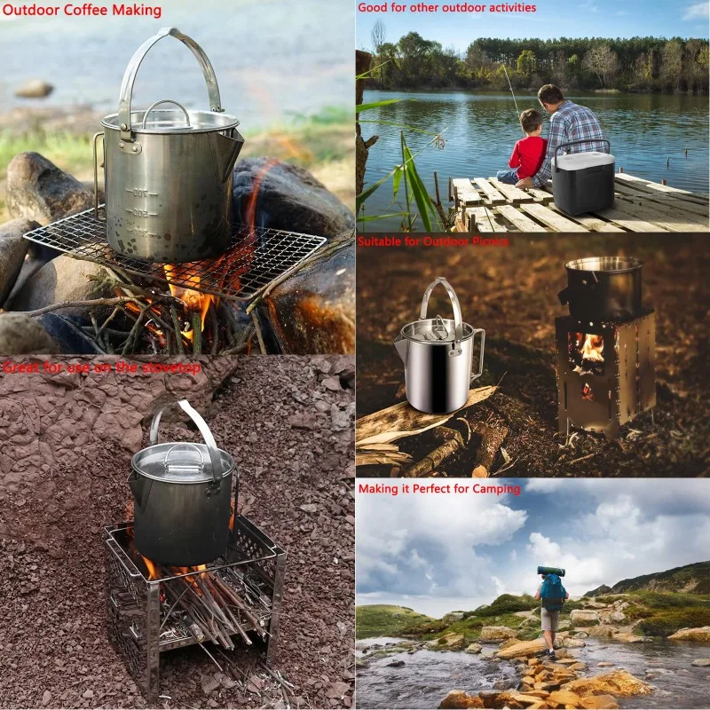 Camping Tea Kettle Portable 1.2L Coffee Pot Outdoors Camping Pot with Handles and With Lids for Hiking Picnic