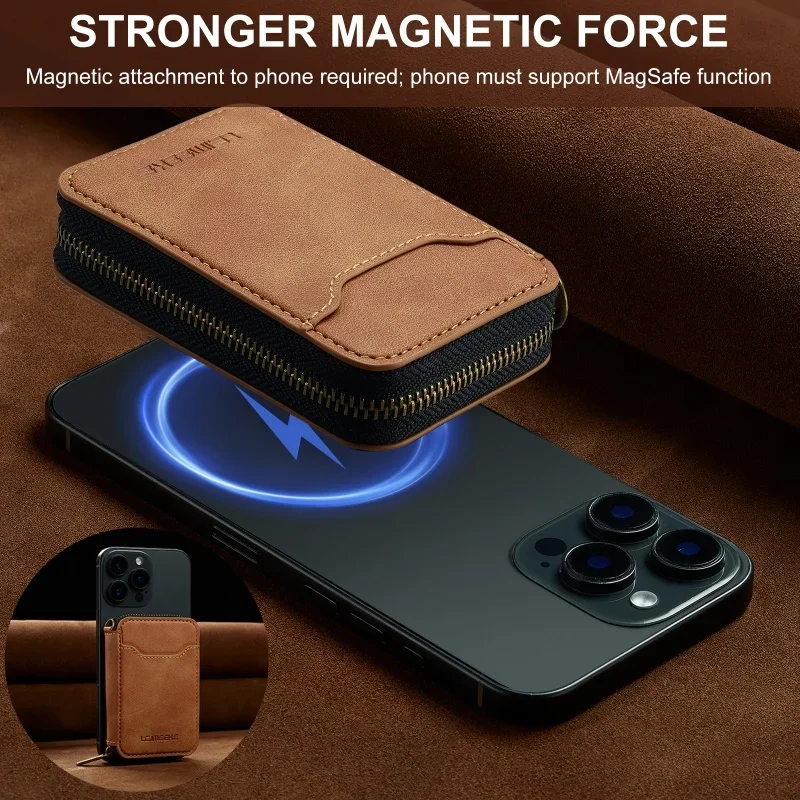 Premium RFID Shielded Magnetic Zipper Wallet in Synthetic Leather – Elegant Phone & Card Holder, Compact Design, Perfect Gift