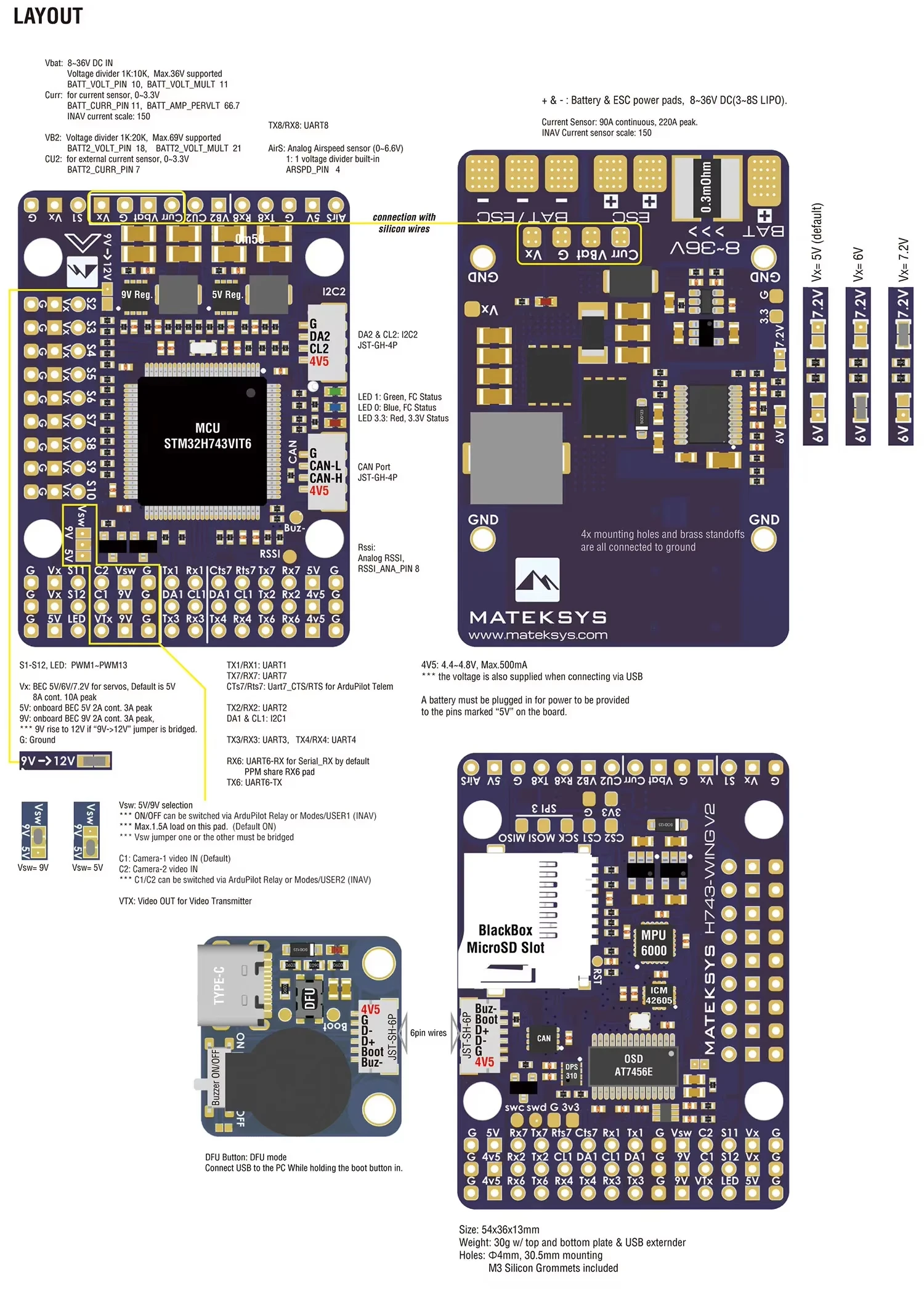 รูปสินค้า บอร์ดควบคุมโดรน MATEK H743-WING V3 พร้อม OSD