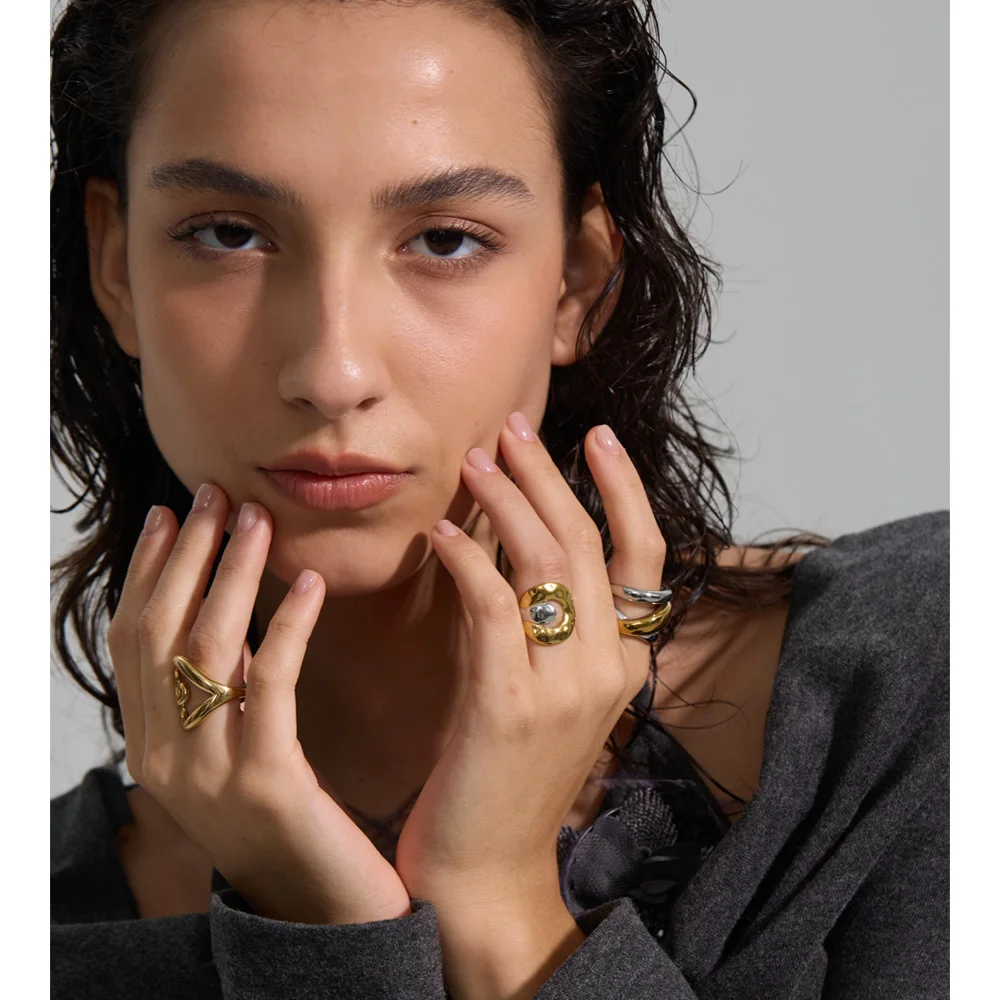 Yhpup Stainless Steel Geometric Ring