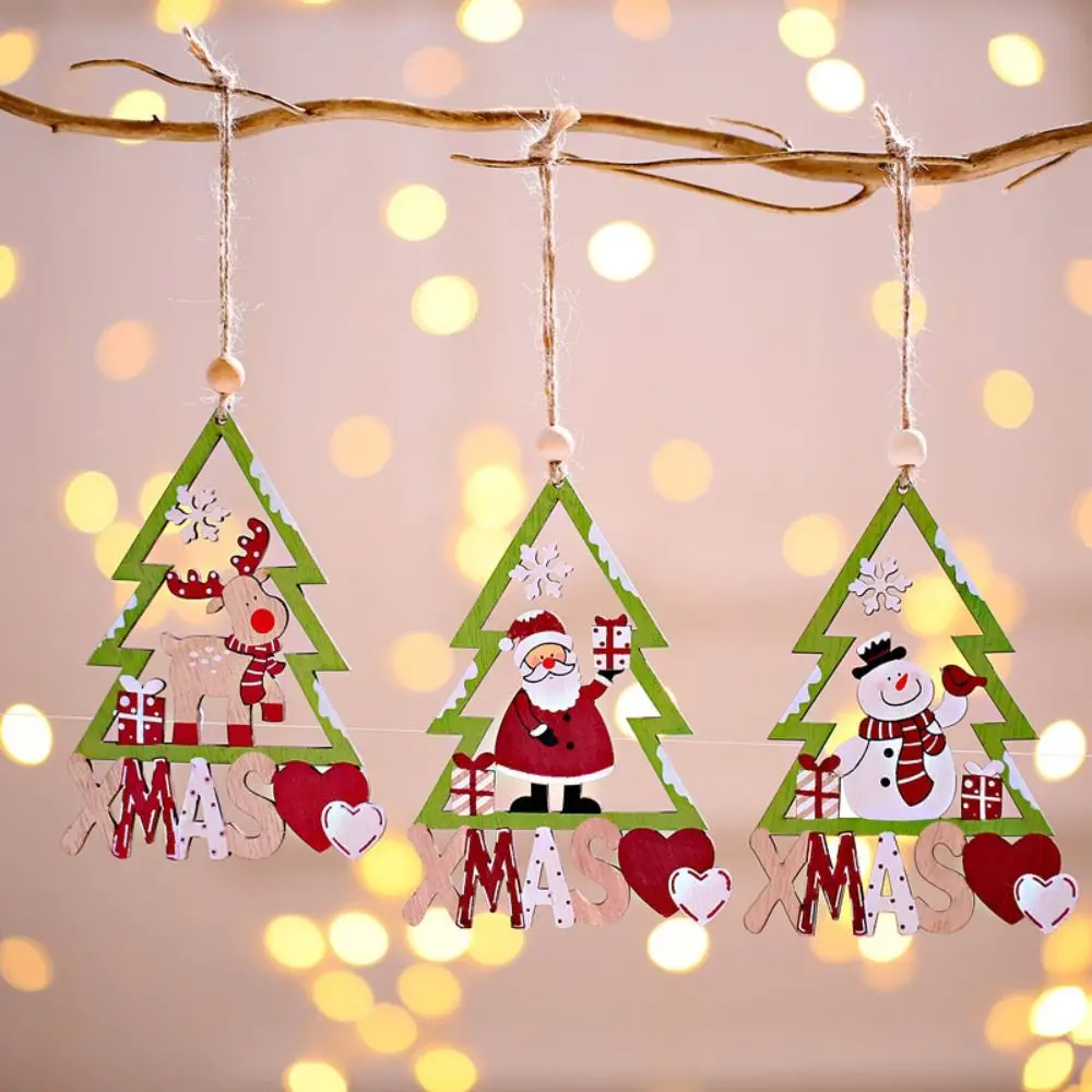 

Snowman Wooden Elderly Pendant Vintage Elk Santa Claus Christmas Tree Pendant Small Hanging Home