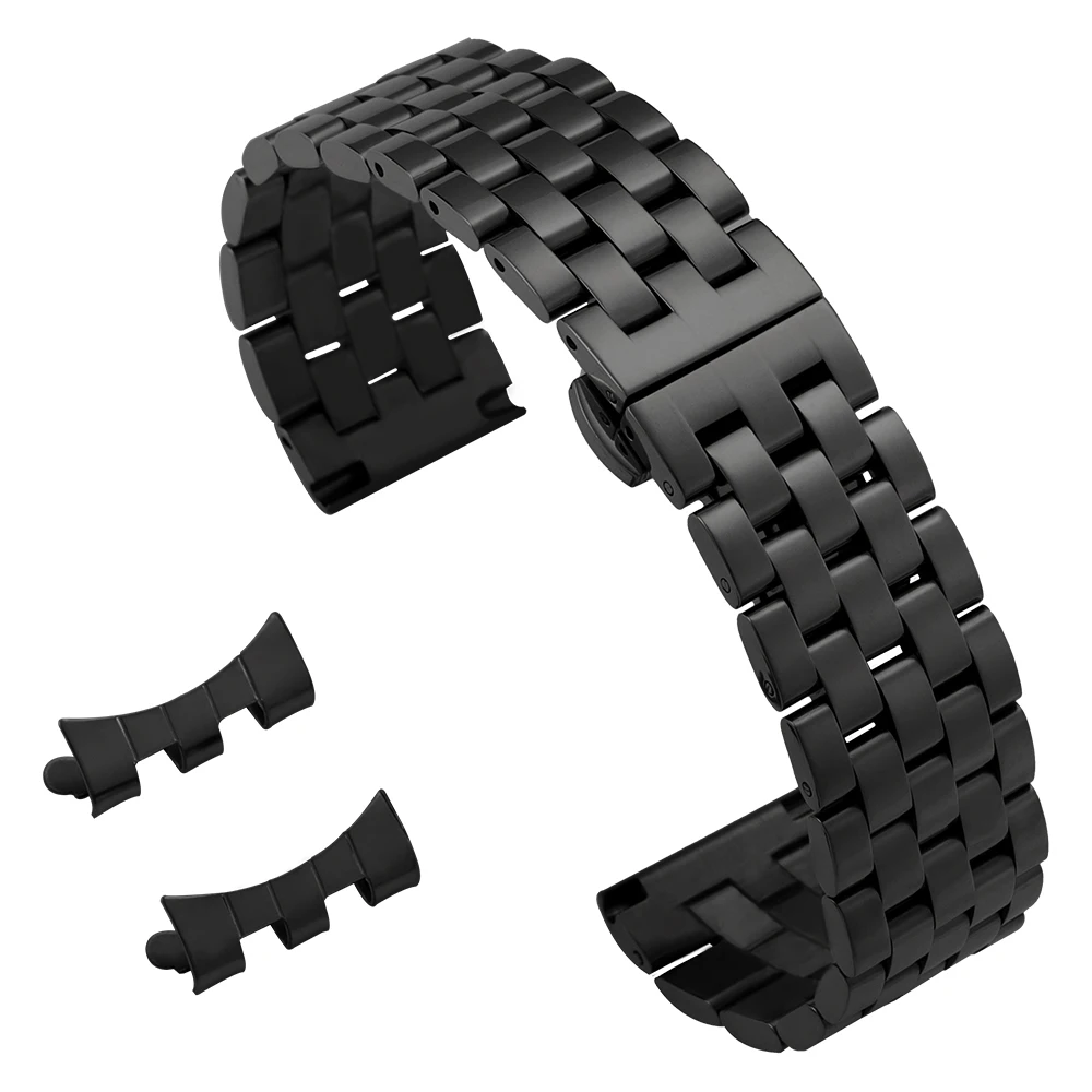 Curved End Solid Stainless Steel Watch Bracelet with Butterfly Clasp
