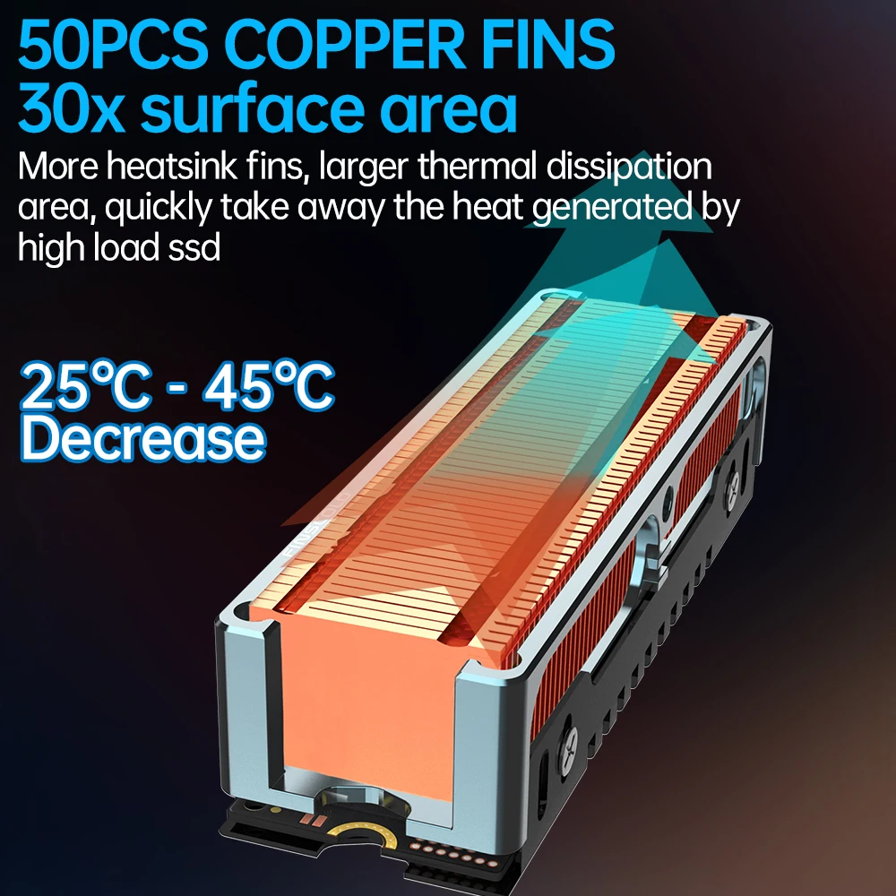Dissipador Ssd High Performance Aleta de Cobre com Moldura de Alumínio Dissipadores de Calor Passivos Frio 401 w mk 50 Pcs Jeyi-m.2 2280 - Imagem 6
