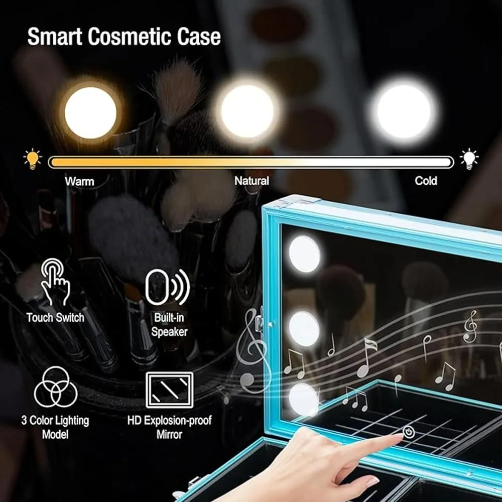 portable nail art desk with rolling manicure station, led light, and speaker - foldable for professional nail technicians