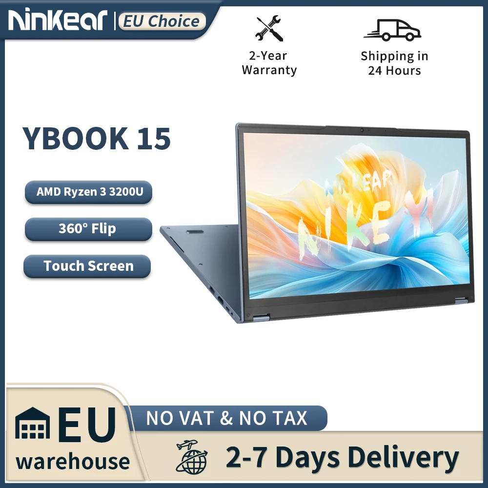 Ninkear YBOOK15 Laptop AMD Ryzen 3 3200U 15.6 Inch 360° Flip FHD IPS 1920*1080 Touchscreen 16G+512GB Backlit Keyboard Windows 11 1