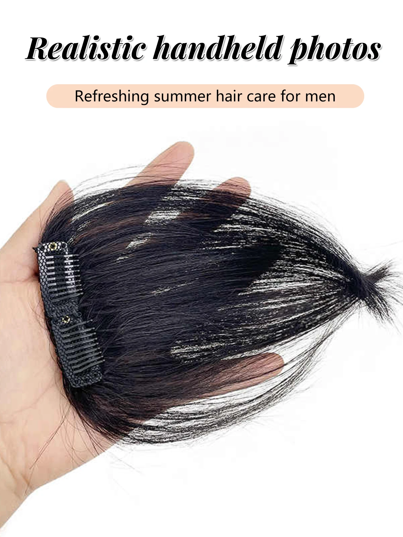 Human Hair Bangs for Men Clip in Real Hair Fringe Extension