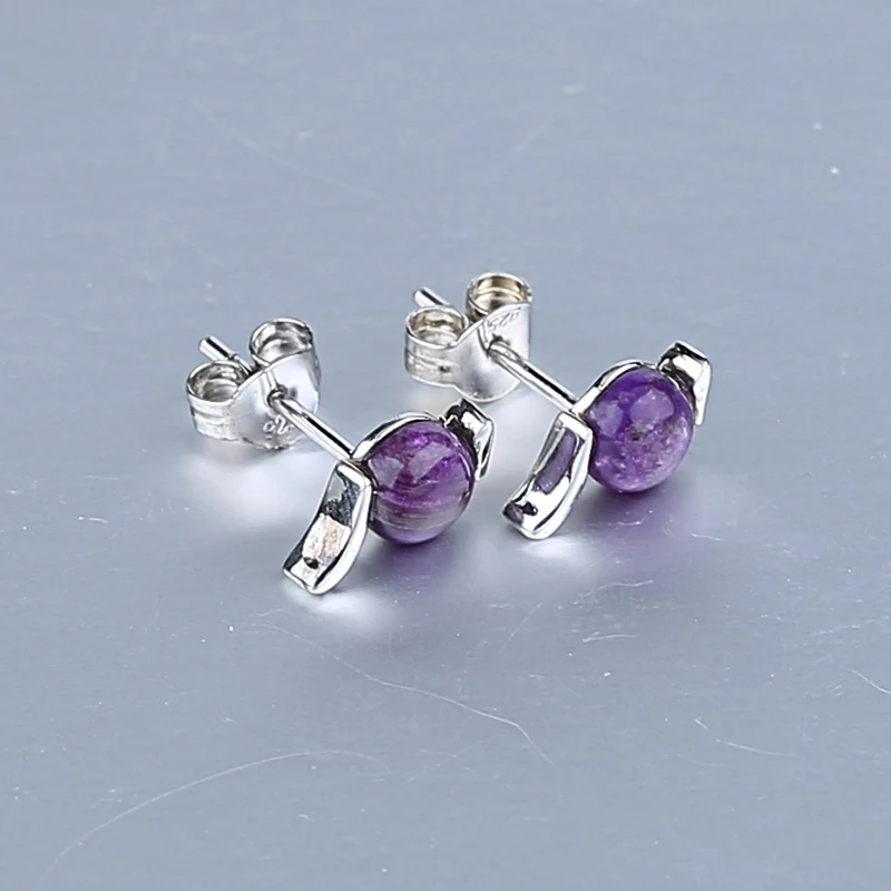 Hot Sale Natural Sugilite Gemstone Earrings 925 Sterling Silver Findings Purple Color Jewelry Accessories 10x5x3mm 1g