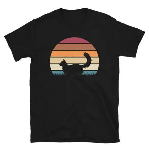 Retro Sunset Kitten Feline Pet Munchkin Cat T Shirt Maniche Lunghe O Corte