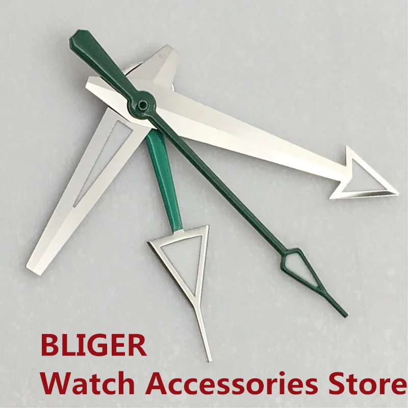 BLIGER Silver Watch Hands Red Blue Green GMT Pointers Fit NH34 Movement Green Luminous 4 PCS