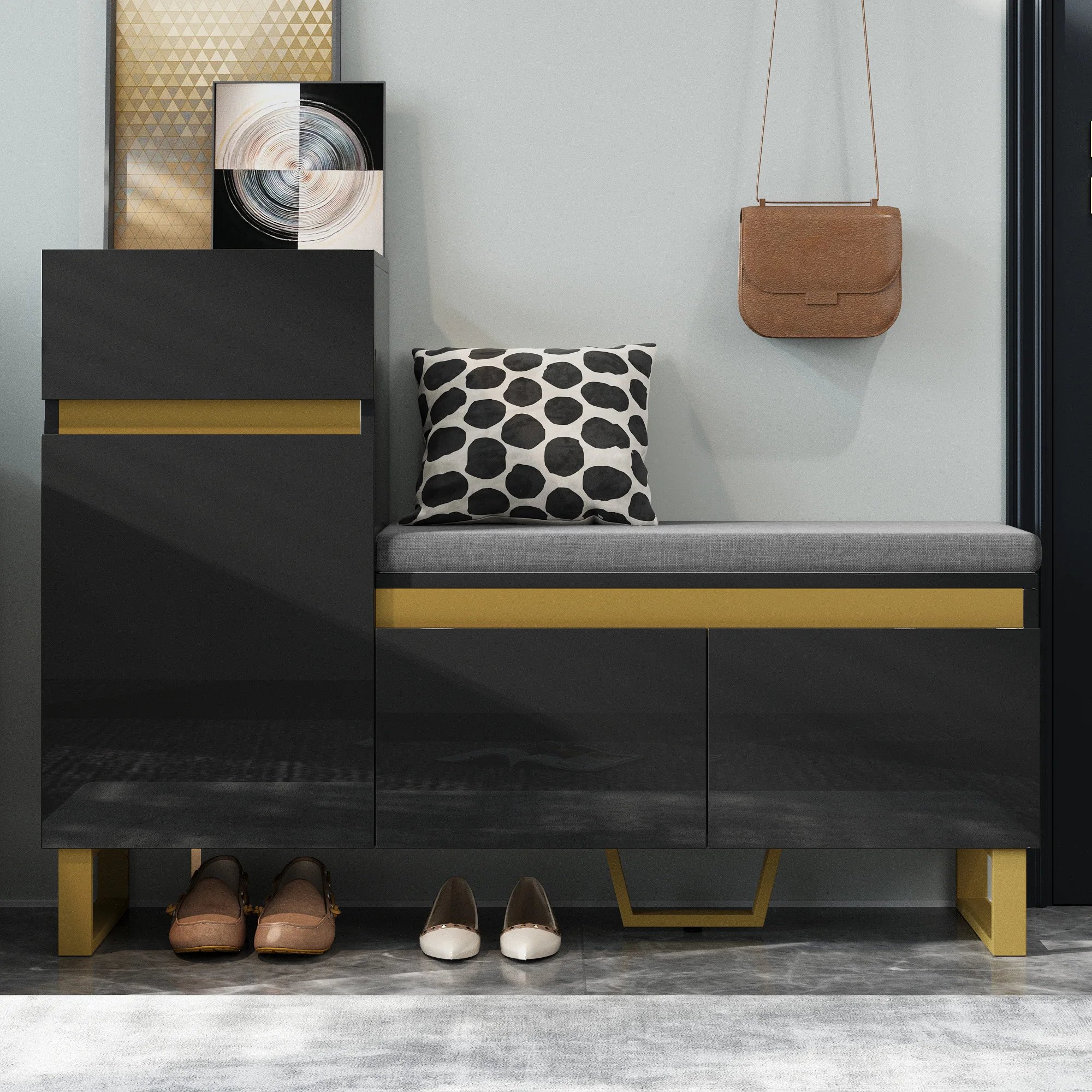 PINGGO Schuhschrank mit großem Fassungsvermögen, moderner, minimalistischer, mehrschichtiger Eingangsschrank mit Schublade und Tür für die Organisation zu Hause – Detail 11