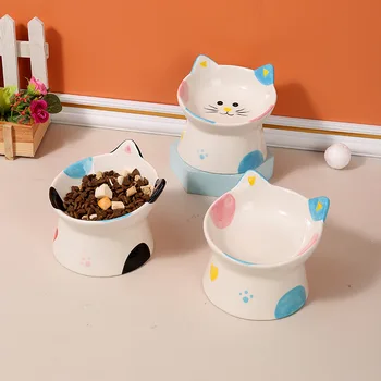 Piatto rialzato per cibo per gatti, ceramica, stazione di alimentazione rialzata, poco profondo per baffi, lavabile in lavastoviglie, 1 pezzo