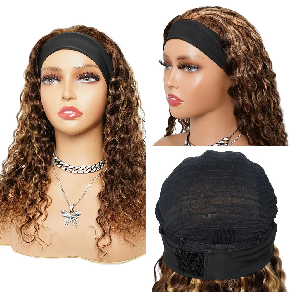 Highlight Headband Wig Water Wave Human Hair Wig Ombre Honey Blonde Headband Human Hair Brazilian Remy Scarf