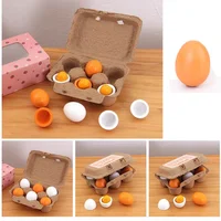 6pcs Simulation Wooden Eggs Toys Set Kids Pretend Play Wood Food Eggs Yolk Kitchen Food Children Kid Education Montessori Toys 2