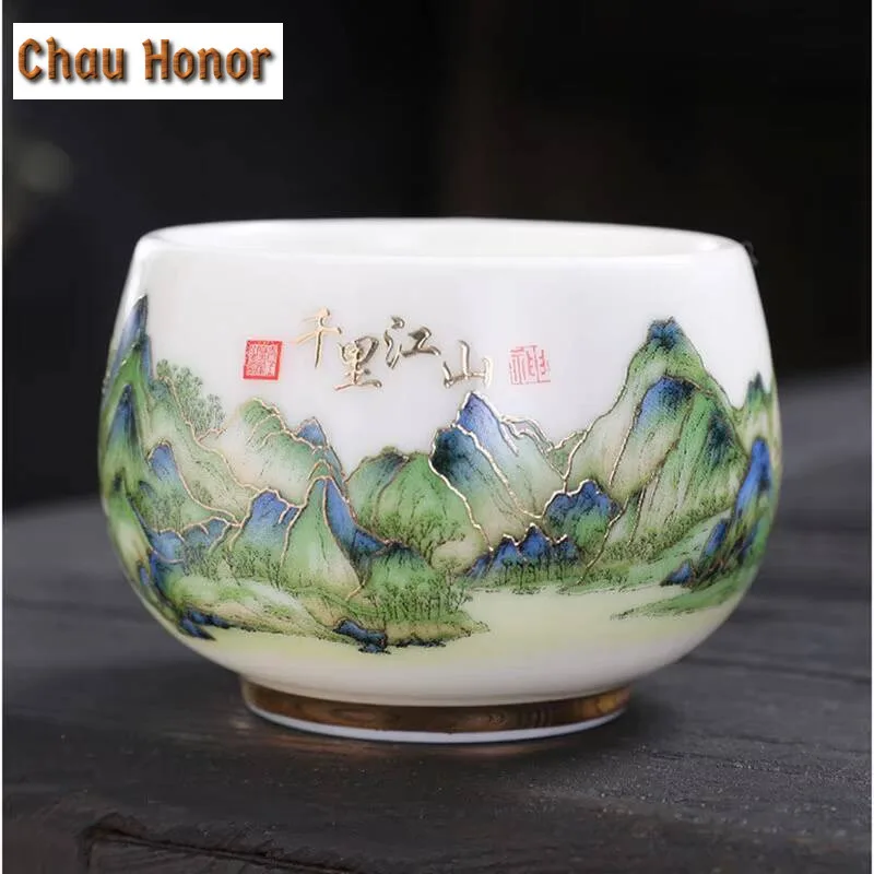 Boutique Mutton Fat Jade Painting White Porcelain Teacup Handmade Household Kungfu Teaset Tea Ceremony Accessories Birthday Gift