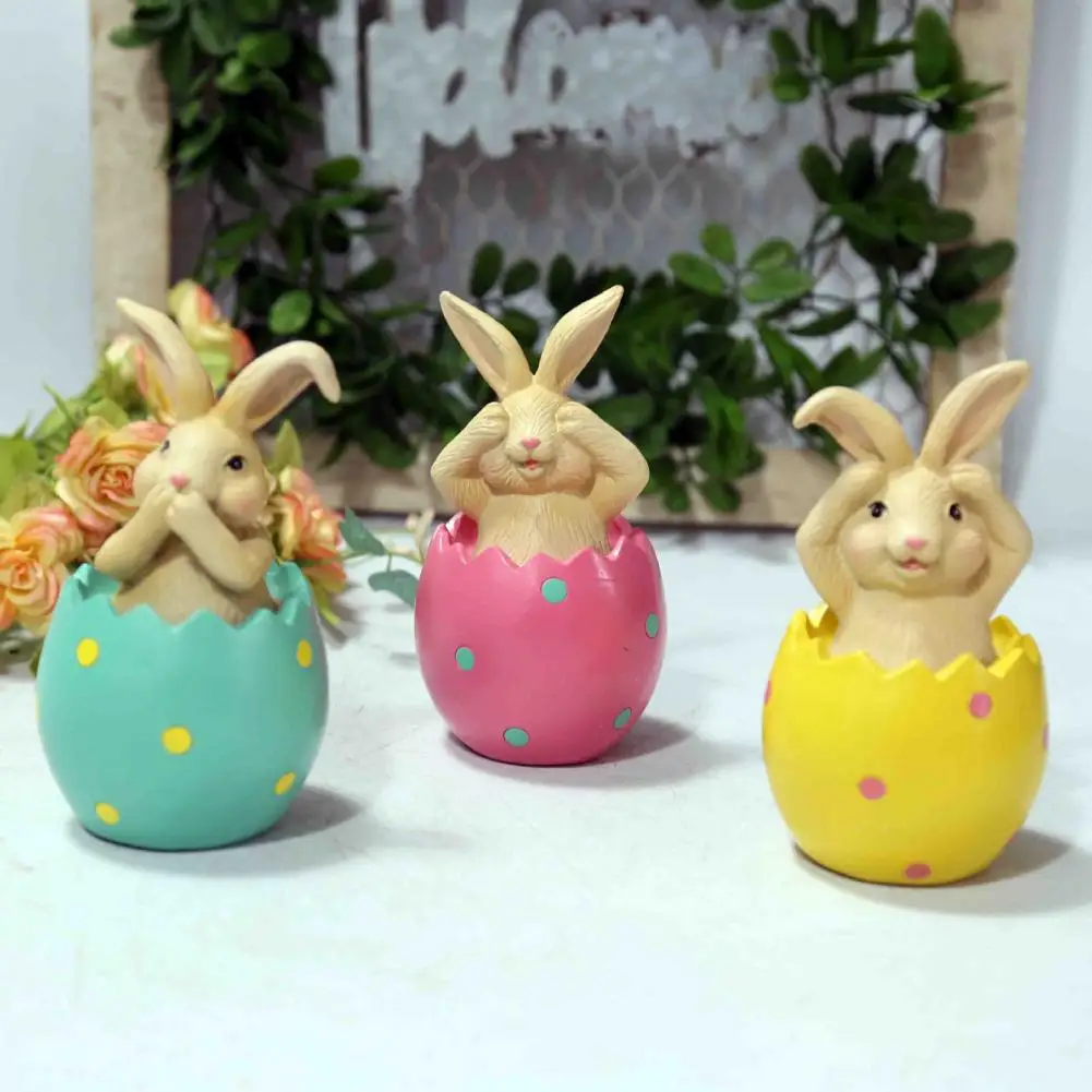 Easter Rabbit Statue Happy Easter Egg Bunny Statue Desktop Decoration Landscape Miniature Fairy Garden Decoration Rabbit Figurin