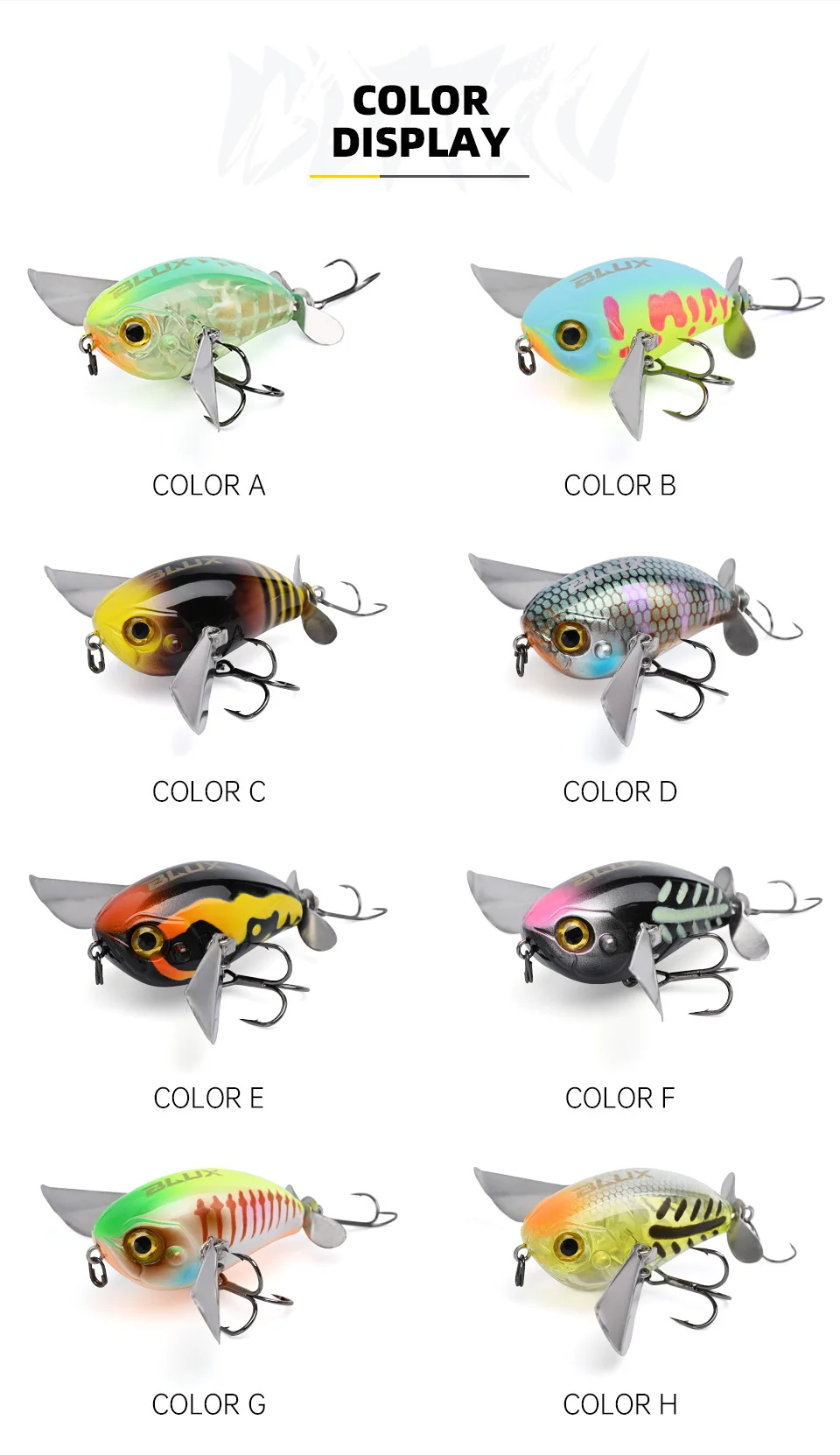 BLUX Micro BUTTIN Pompadour Topwater Crawler 6,5G Wobbler Laute Angelköder Kurbelköder Süßwasserbarsch Barsch Künstlicher Köder – Detail 10