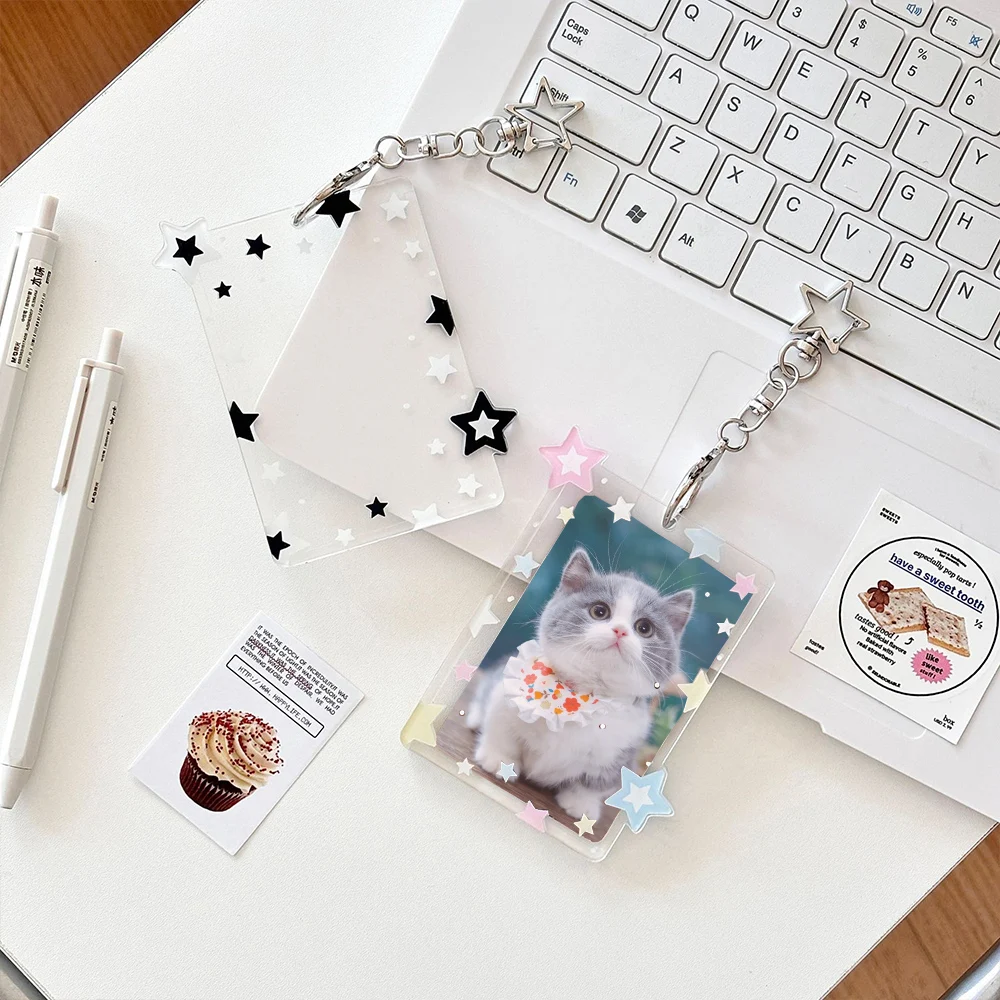 Photo Album Photo Card Holder Idol Card Book Photo Card Binder Ins Star Photocard Holder Acrylic Kpop Card Case Idol Photo Frame Photo Album ID Card Film Sleeve with Pendant Keychian