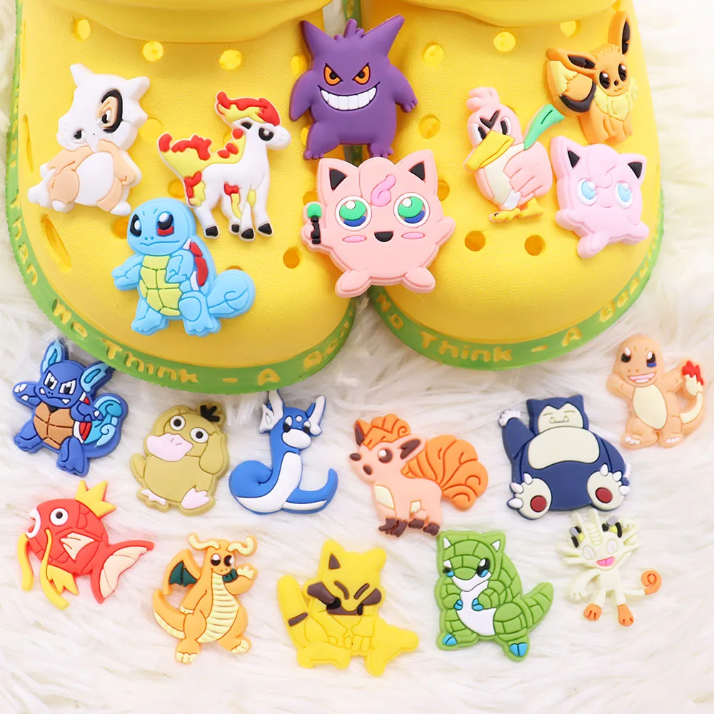 

Hot Sales 1-19Pcs PVC Charmander Squirtle Pokemon Garden Shoe Charms Accessories Cute Designer Fit Kids Bracelet