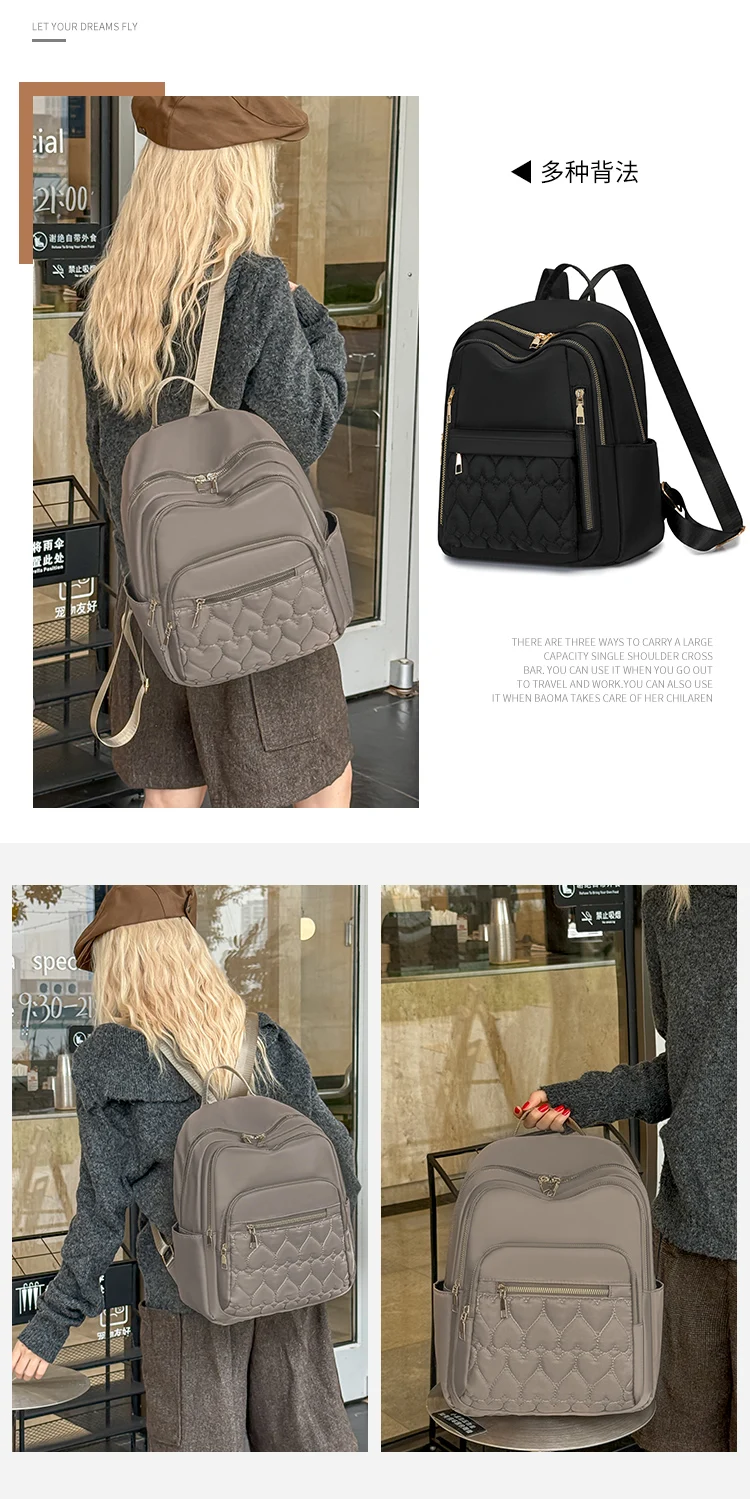 Gesteppter Nylon-Rucksack mit großem Fassungsvermögen für Damen, modischer Pendler-Rucksack in mehreren Farben erhältlich – Detail 7
