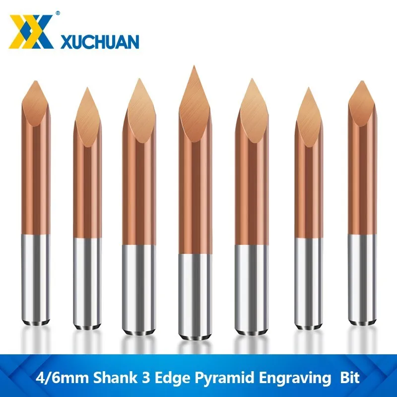 

3D Milling Cutter 4mm 6mm Shank 3 Edge Pyramid Bit TICN Coated V Bit Carbide End Mill CNC Router Bit For Woodworking