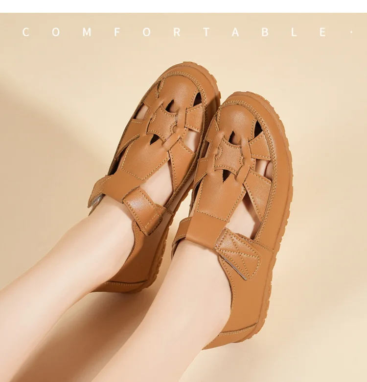 Neue geflochtene Riemchensandalen für Damen, atmungsaktive Loafer-Schuhe mit Aussparungen, lässige flache Lederschuhe für Damen – Detail 21