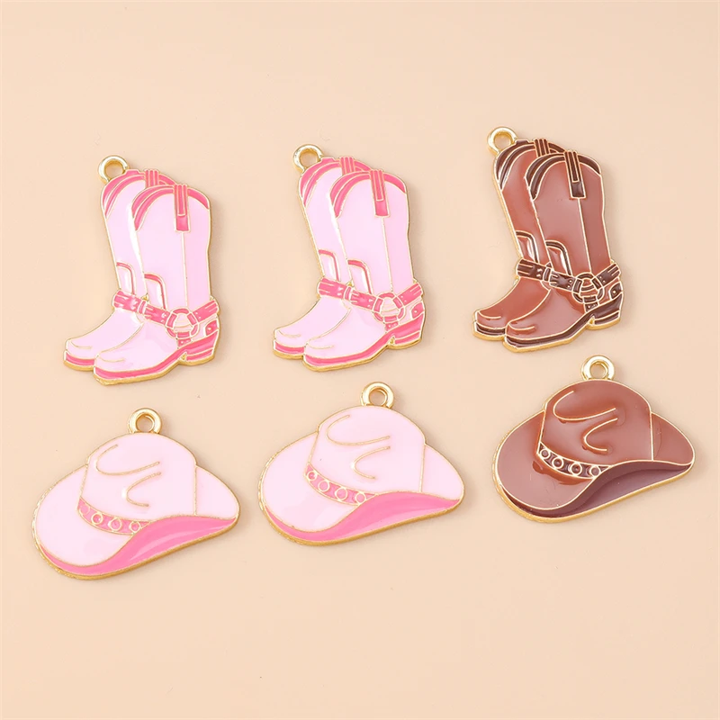 20 Stück niedliche Emaille-Hut-Stiefel-Charms-Anhänger für die Schmuckherstellung, Tropfen-Ohrringe, Halsketten, Armbänder, Zubehör, DIY-Bastelbedarf
