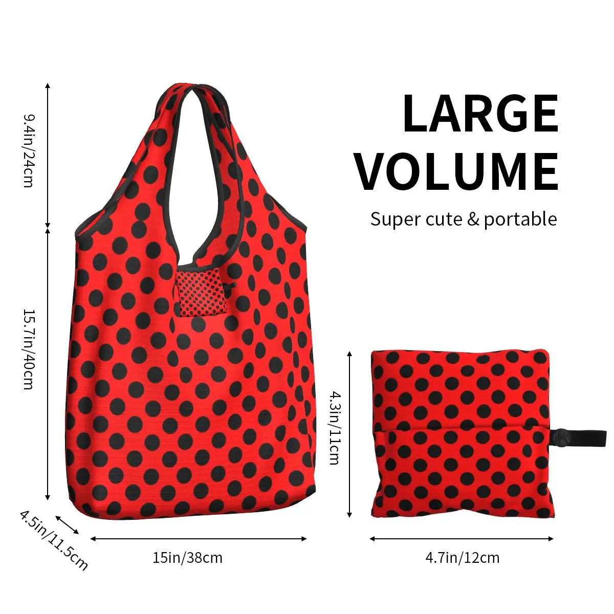 Custom Kawaii Print Fashion Black And Red Polka Dot Shopping