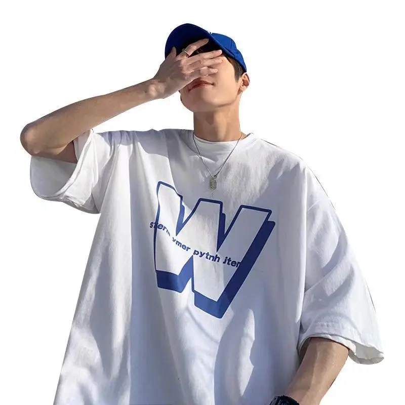 

Summer short-sleeved T-shirt for men ins fashion brand simple loose large size top oversize national trend versatile half-sleeve