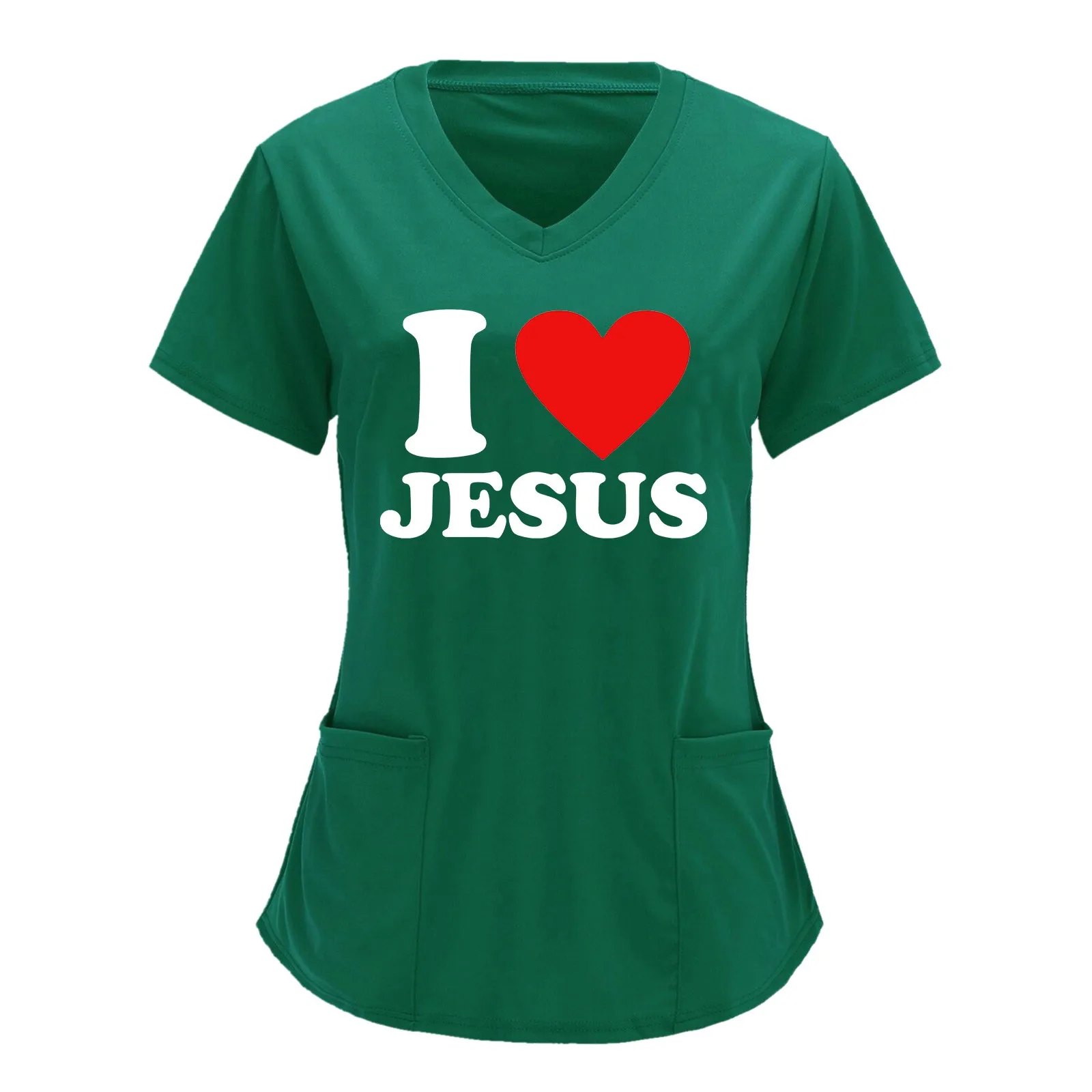 

I Love Jesus Women T Shirts Nurses Uniform Overalls Pocket Shirt Nursing Medical Healthcare Scrubs Nurse Tops