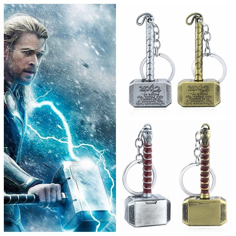 Metal Keychain Thor Hammer Movie Key Ring Cosplay Prop Key Holder For Fans Bag Ornament Car Pendant Gift