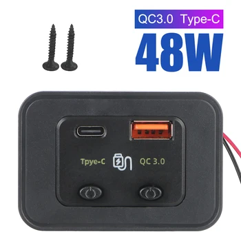 Caricatore rapido per auto 12V/24V Tipo C + QC3.0 Porta USB A per auto RV RV Home Camper Roulotte Caricatore per telefono con luce a LED Adattatore automatico