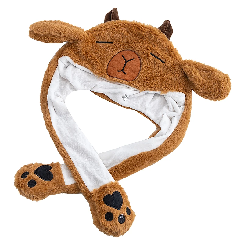 New Style Lovely Capybara Kapibala Ear Moving Up Cap Women Girls Cute Funny Hat Rabbits Ears Plush Winter Lovely Hat ﻿
