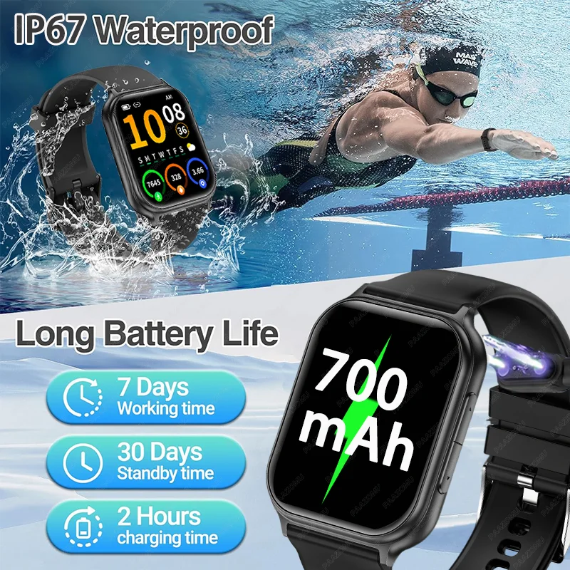 2026 New sports smartwatch 700mAh battery fitness tracker IP68 waterproof heart rate Bluetooth call smartwatch Men's and Women's 6