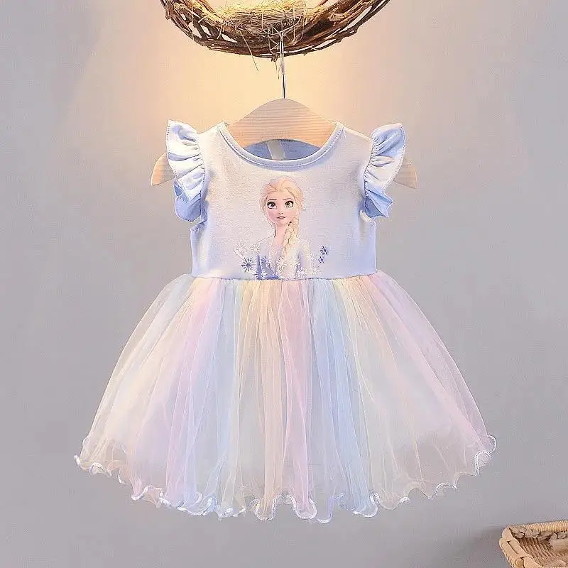 Girls Dress New Girls Summer Flying Sleeve Kids Party Baby for Children Clothing Frozen Elsa Princess dresses girls dress
