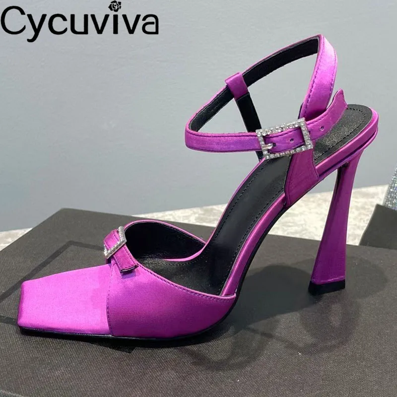 

Open Toe Satin High Heel Sandals Women Buckle Strap Designer Runway Dress Shoes Summer Sexy Party Wedding Sandals For Women