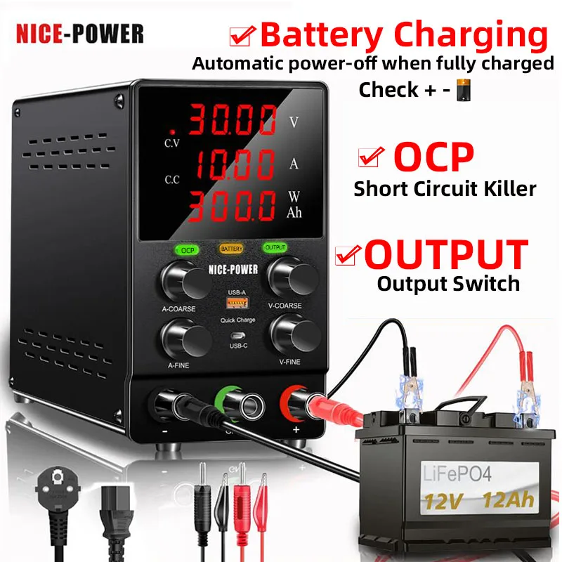 Fonte de Alimentação de Laboratório dc Ajustável 30v10a 60v5a Fonte de Energia de Laboratório Interruptor Estabilizado Fonte de Alimentação Regulador de Tensão Ocp Saída Fonte de Alimentação Estabilizada 10a Fonte de a