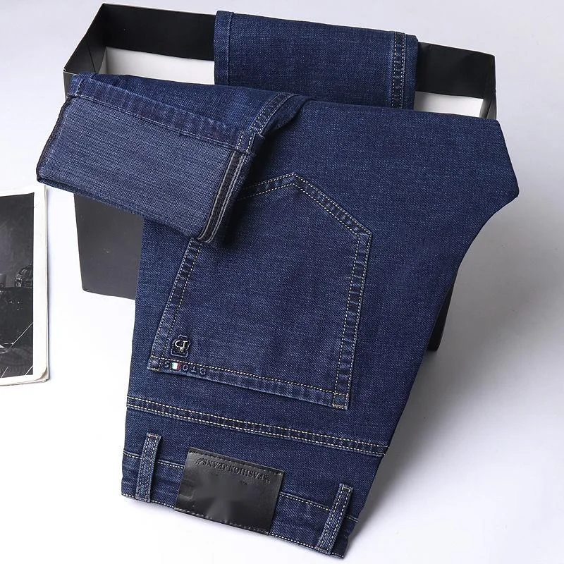 Autumn New Jeans Men's High Waist Elastic Loose Straight Casual Pants Anti Theft Buckle Back Bag_voghion.com