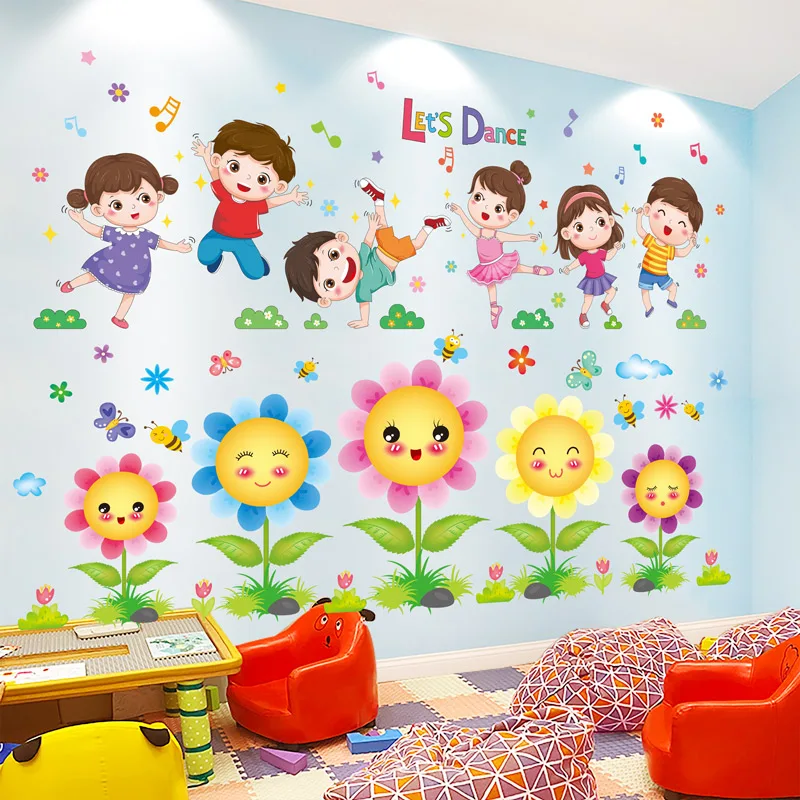 Adesivos de parede Crianças desenhos animados para crianças, DIY flores e plantas, decalques murais para quartos das crianças, quarto do bebê, jardim de infância, berçário, decoração do lar